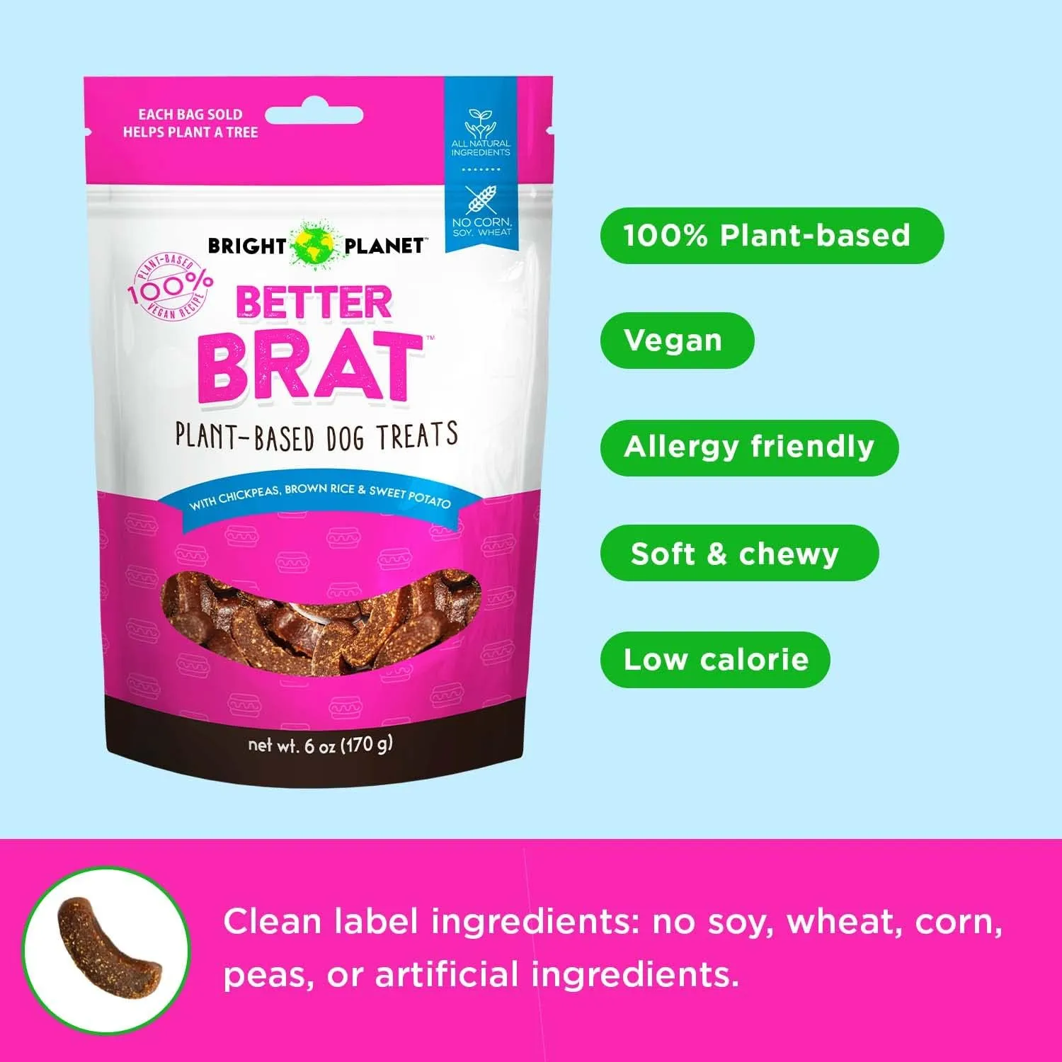 | Plant-Based Vegan Dog Treats - 6oz | Sustainable Natural Clean Label | Low-Calorie Soft Veggie Dog Treats | Made in USA