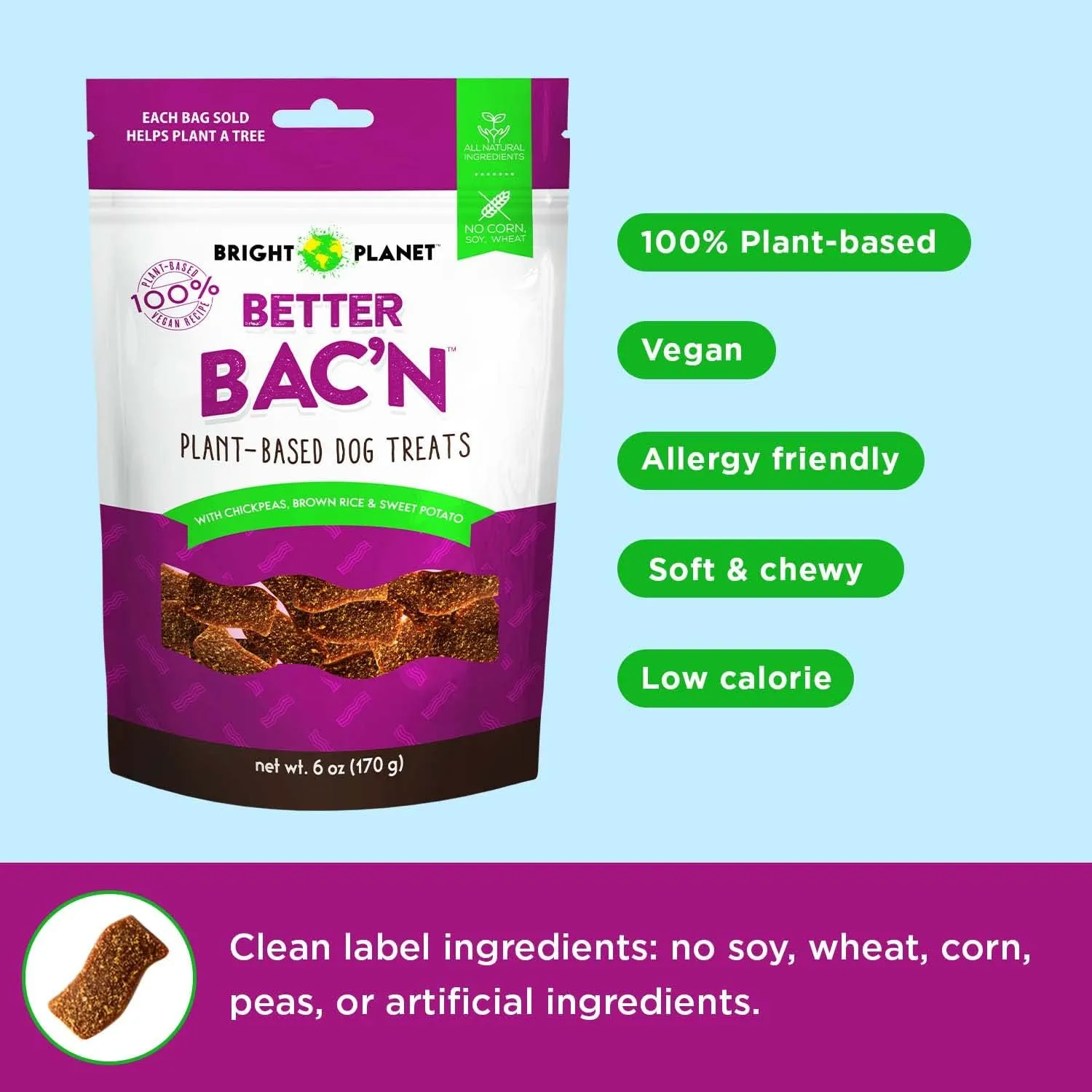 | Plant-Based Vegan Dog Treats - 6oz | Sustainable Natural Clean Label | Low-Calorie Soft Veggie Dog Treats | Made in USA
