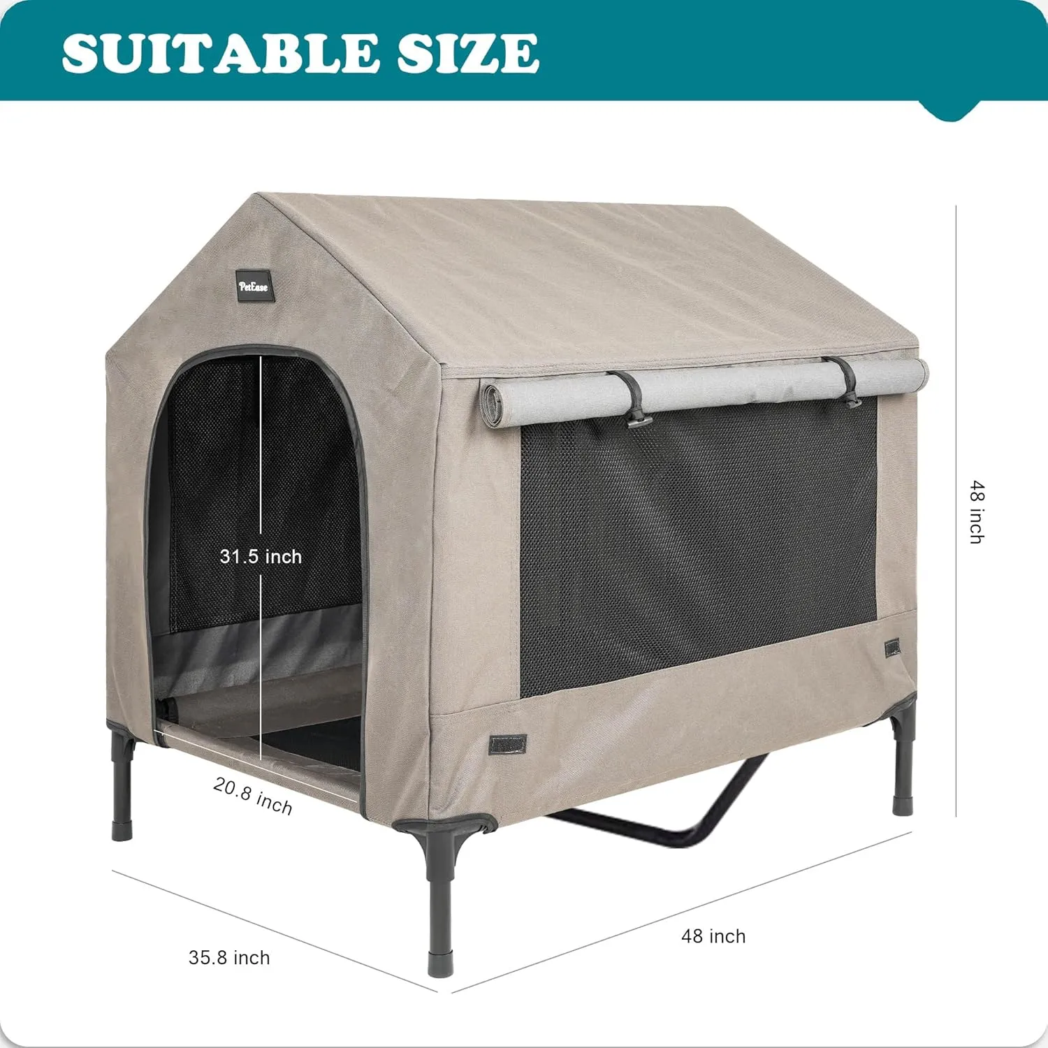 2 in 1 Dog House,Elevated Dog Bed with Removable Cover, Indoor & Outside Puppy Shelter Cot,Raised Dog Bed for Large Dogs & Cats (Brown, Large)