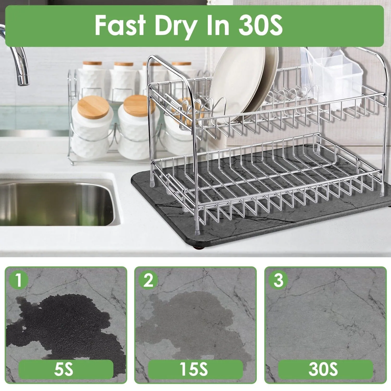 2-Pack: Stone Dish Drying Mat Silicone Diatomaceous Earth Mat