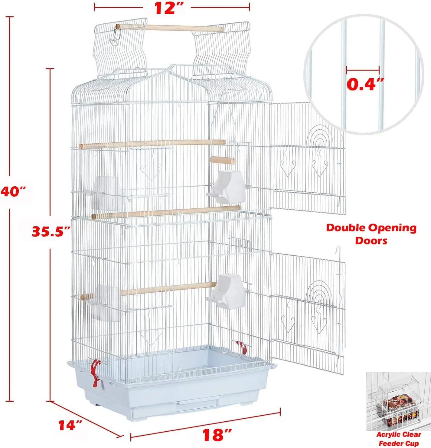 65" Large Open/Close Top Bird Cage Side Breeding Nest Box Doors Easy Clean Pull Out Tray Clear Feeder Cups for Canary Parakeet Cockatiel Lovebird Finches with Removable Rolling Stand