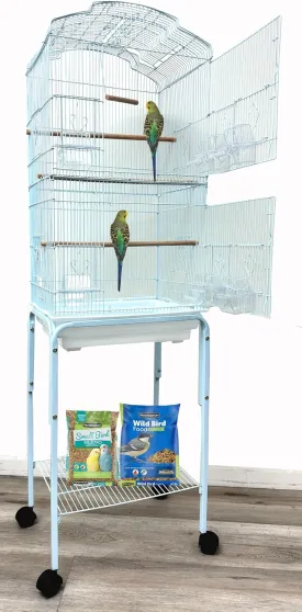 65" Large Open/Close Top Bird Cage Side Breeding Nest Box Doors Easy Clean Pull Out Tray Clear Feeder Cups for Canary Parakeet Cockatiel Lovebird Finches with Removable Rolling Stand
