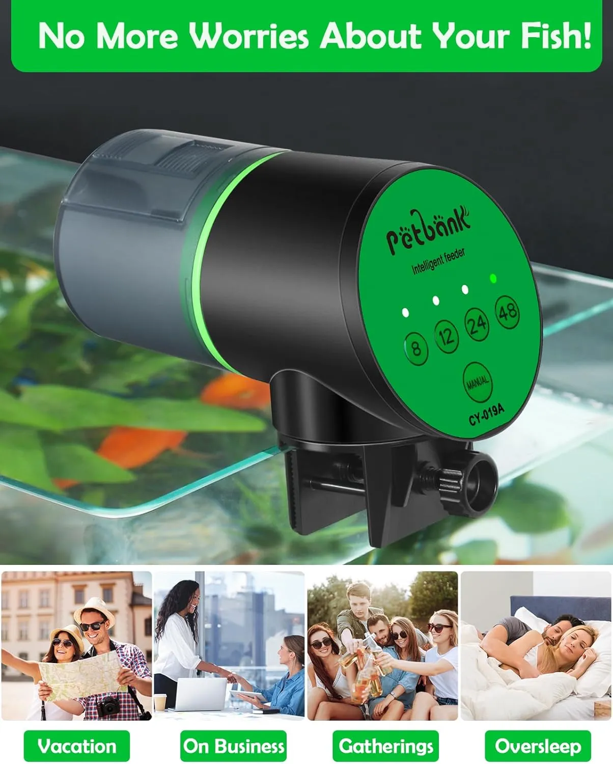 Automatic Fish Feeder for Aquarium - Auto Fish Food Automatic Dispenser Battery Operated Timer Vacation Feeder with 2 AAA Batteries Included