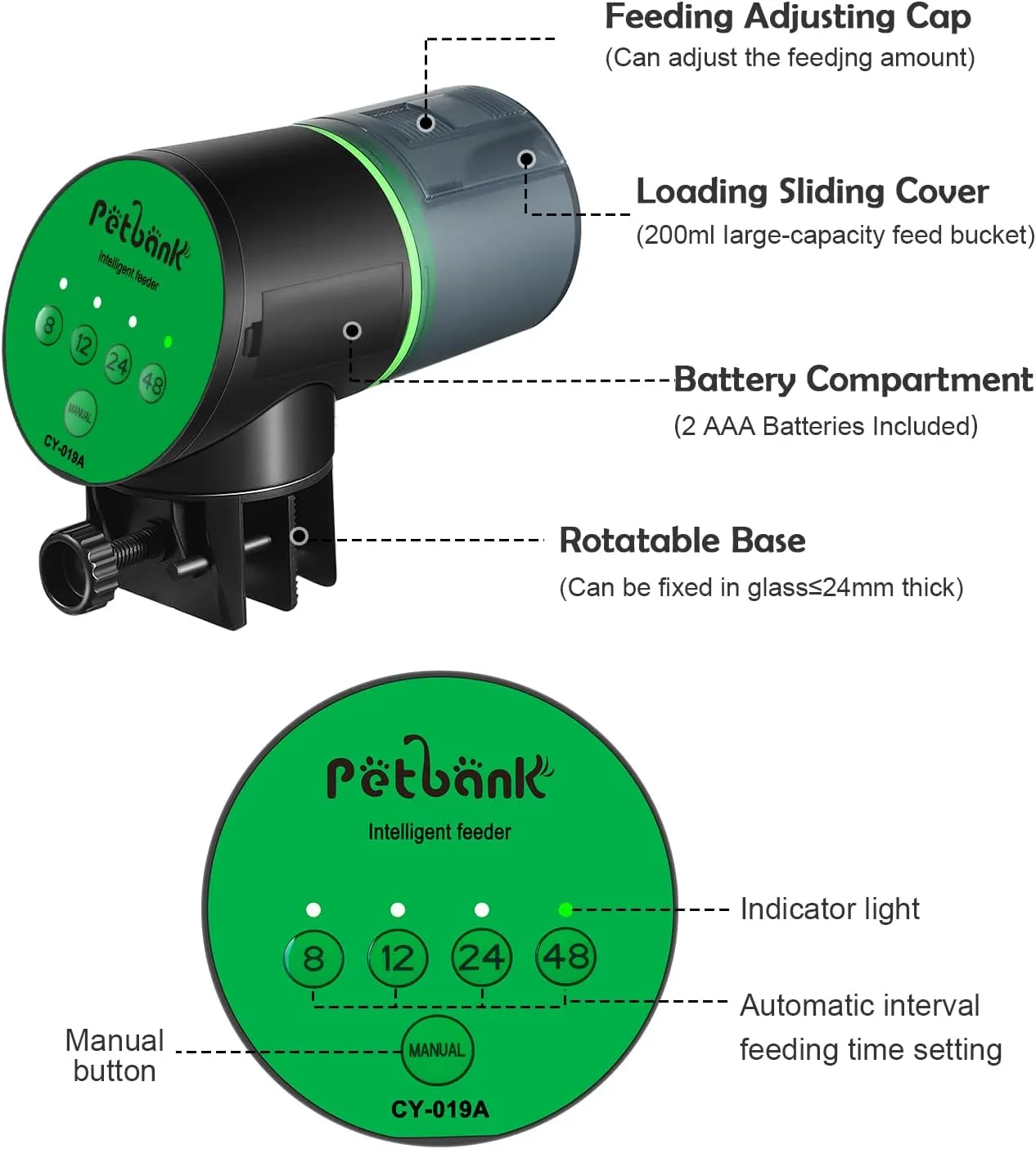 Automatic Fish Feeder for Aquarium - Auto Fish Food Automatic Dispenser Battery Operated Timer Vacation Feeder with 2 AAA Batteries Included