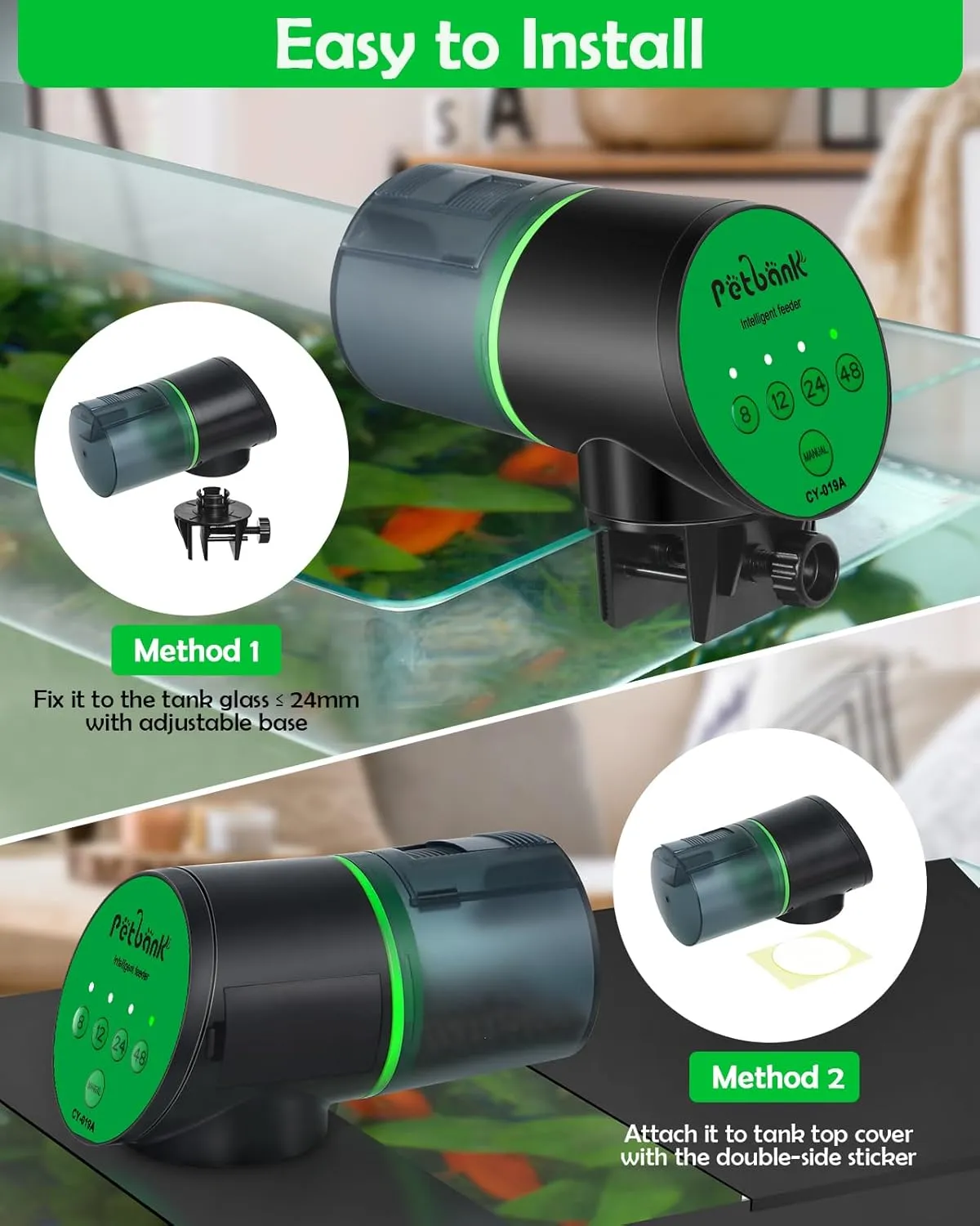 Automatic Fish Feeder for Aquarium - Auto Fish Food Automatic Dispenser Battery Operated Timer Vacation Feeder with 2 AAA Batteries Included