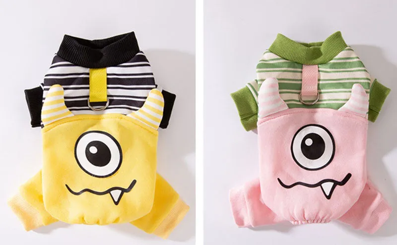 Autumn and winter big-eyed monster striped warm four-legged clothes cat pet clothes