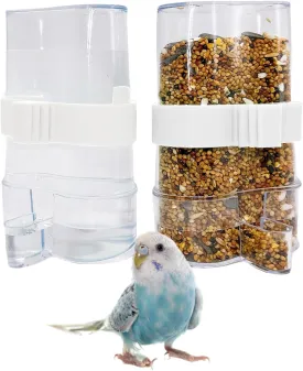 Bird Water Dispenser Parrot Water Feeder Bird Seed Container for Cage Parakeet Waterer Cage Accessories Automatic Feeding for Finch Lovebird Canary Small Birds(2Pcs)