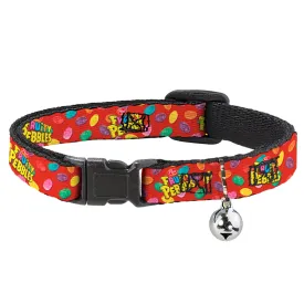 Breakaway Cat Collar with Bell - POST FRUITY PEBBLES Logo and Cereal Pebbles Scattered Red/Multi Color