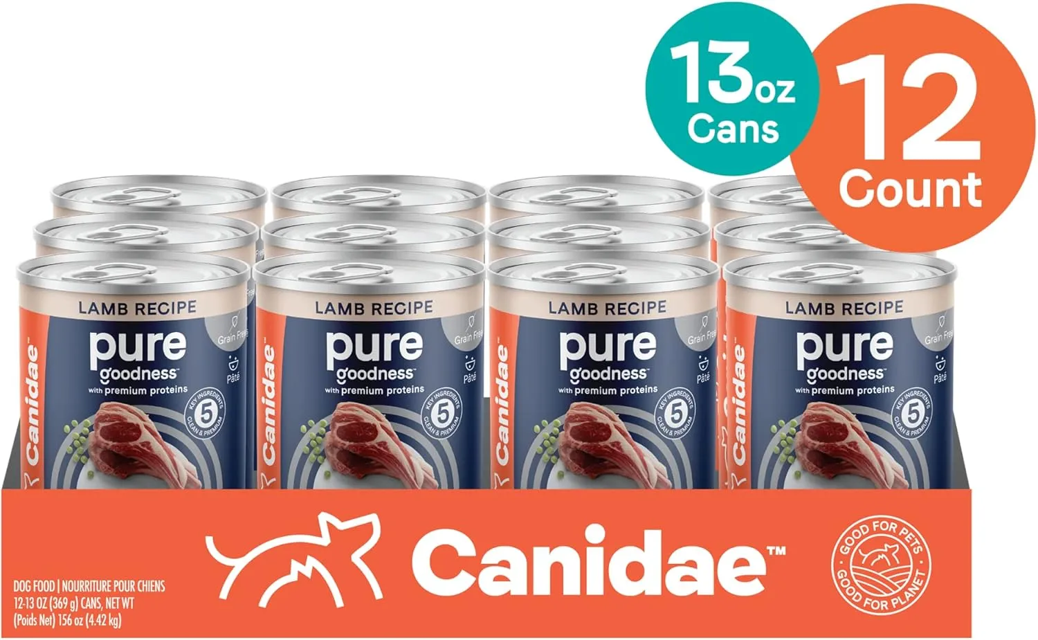 Canidae Pure Limited Ingredient Premium Adult Wet Dog Food, Lamb Recipe, 13 oz. (Case of 12), Grain Free