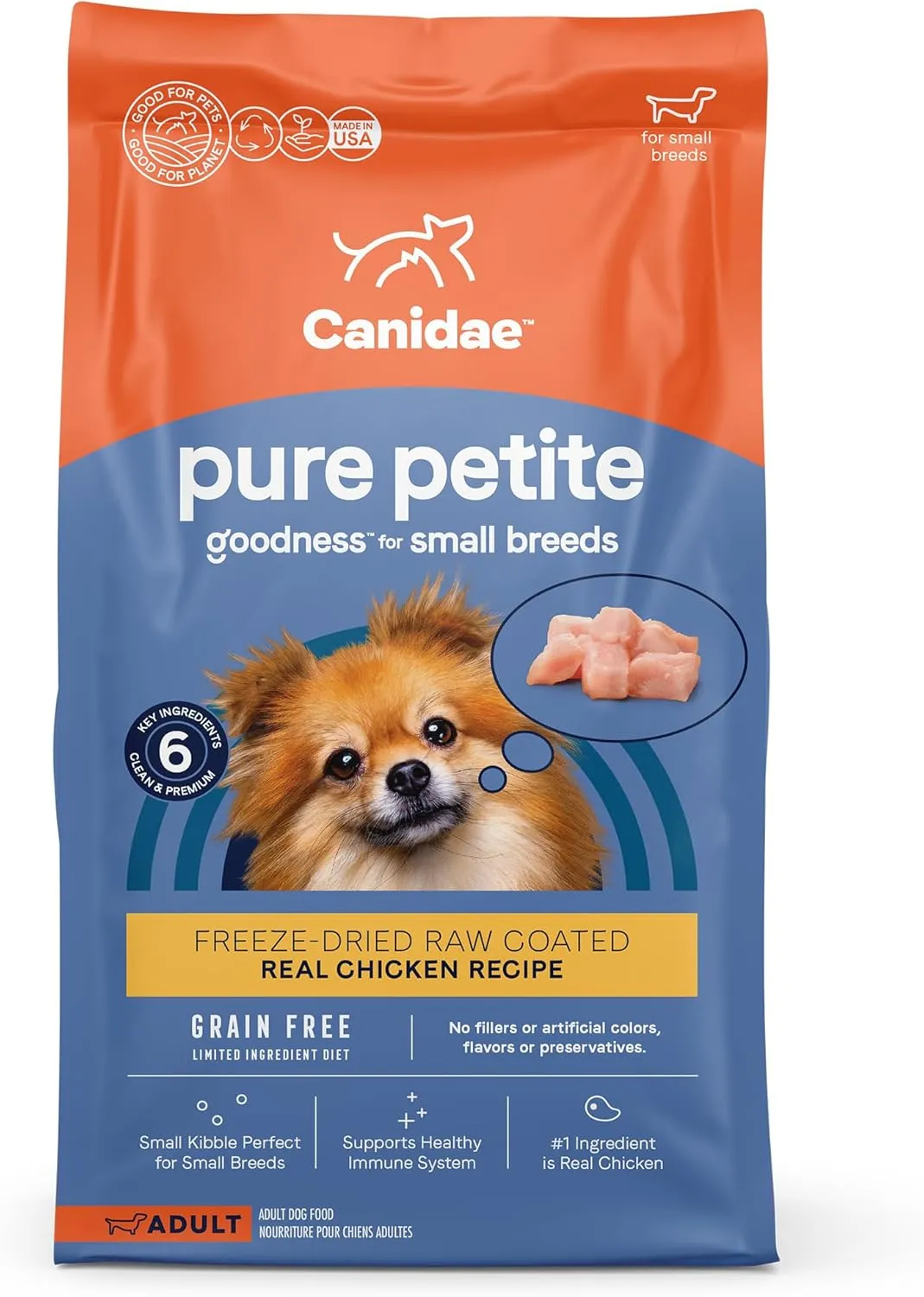 Canidae Pure Petite Premium Freeze-Dried Raw Coated Dog Food for Small Breeds, Real Chicken Recipe, 4 lbs, Grain Free