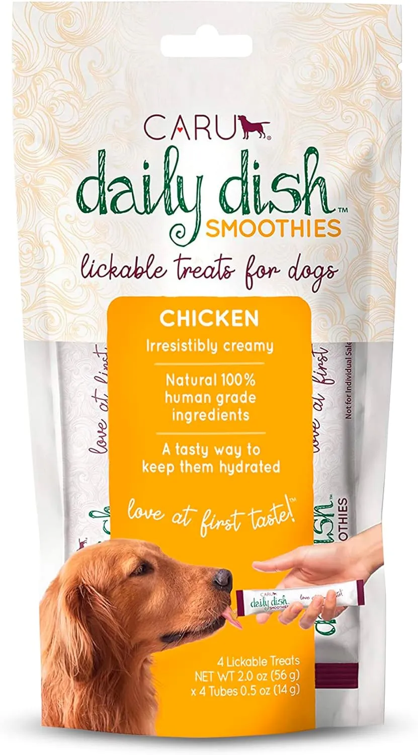 CARU - Daily Dish Smoothies - Lickable Chicken Dog Treat - 4 Pack - .5oz Tubes