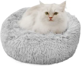 Cat Bed Dog Beds Round Pet Beds for Indoor Cats Pet Bed for Kitten with Slip-Resistant Bottom Plush Donut Bed, Light Grey