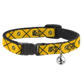Cat Collar Breakaway with Bell - Harry Potter Hufflepuff Crest Plaid Yellows/Gray