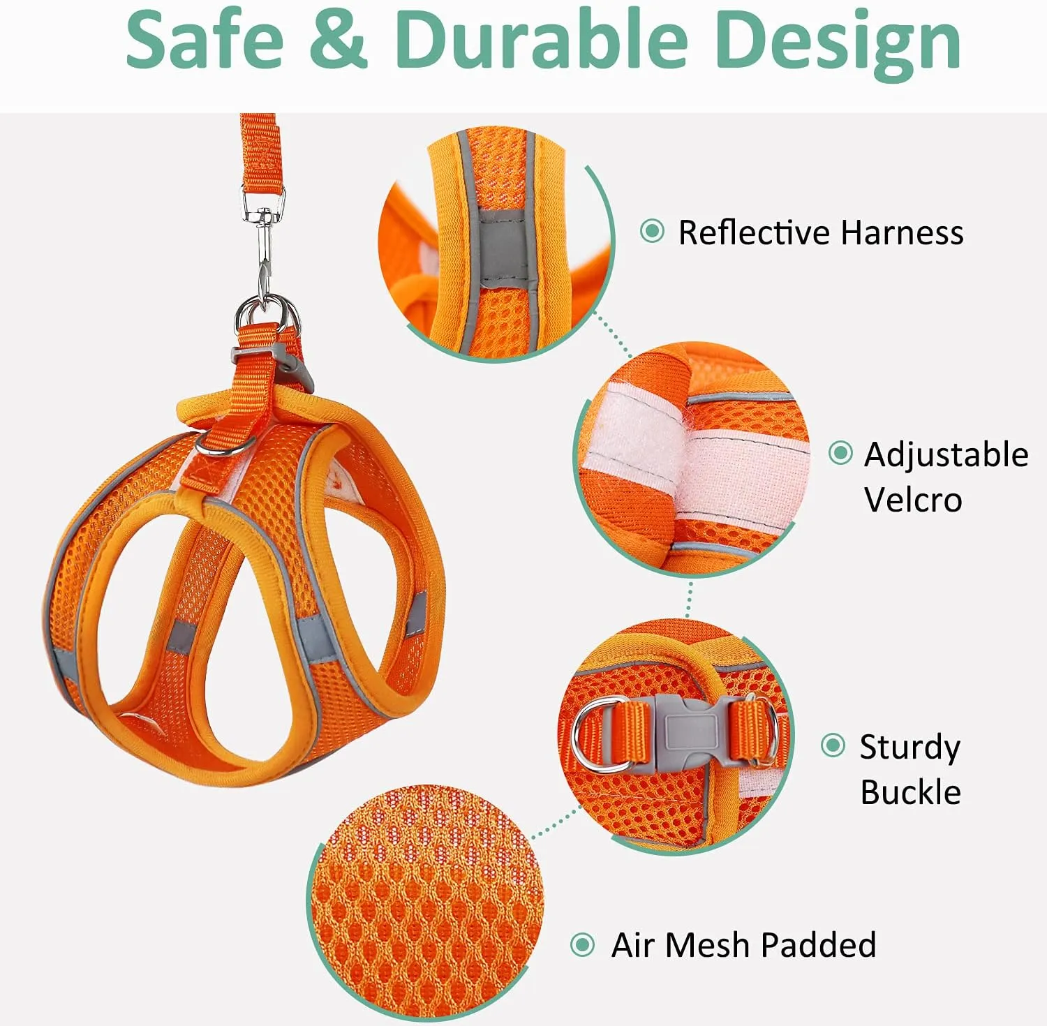 Cat Harness and Leash- Reflective Mesh Cat Vest for Walking Outdoor- Escape Proof Kitten Puppy Vest Harness -Comfort Fit, Lightweight, Easy Control Orange Medium