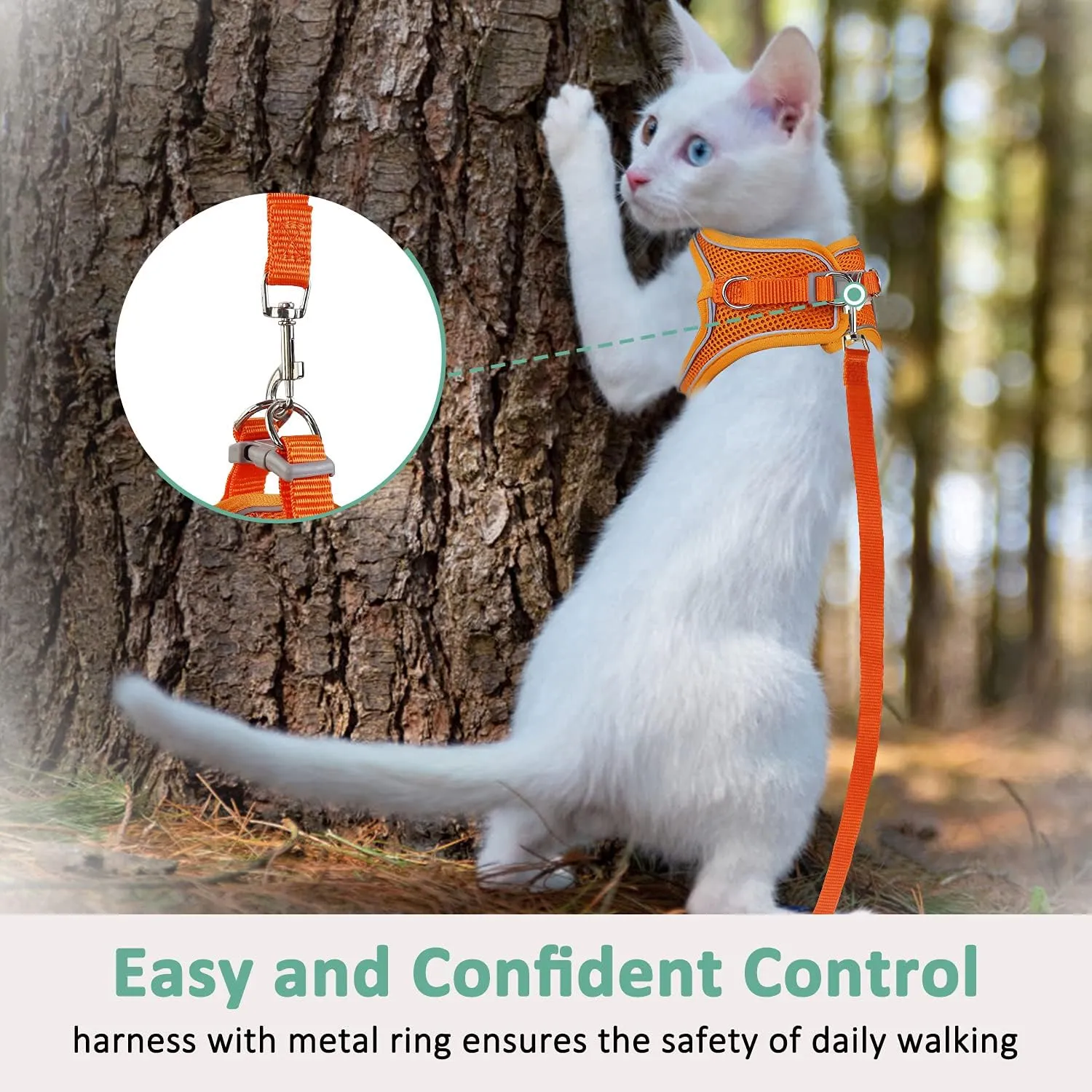 Cat Harness and Leash- Reflective Mesh Cat Vest for Walking Outdoor- Escape Proof Kitten Puppy Vest Harness -Comfort Fit, Lightweight, Easy Control Orange Medium
