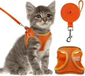 Cat Harness and Leash- Reflective Mesh Cat Vest for Walking Outdoor- Escape Proof Kitten Puppy Vest Harness -Comfort Fit, Lightweight, Easy Control Orange Medium