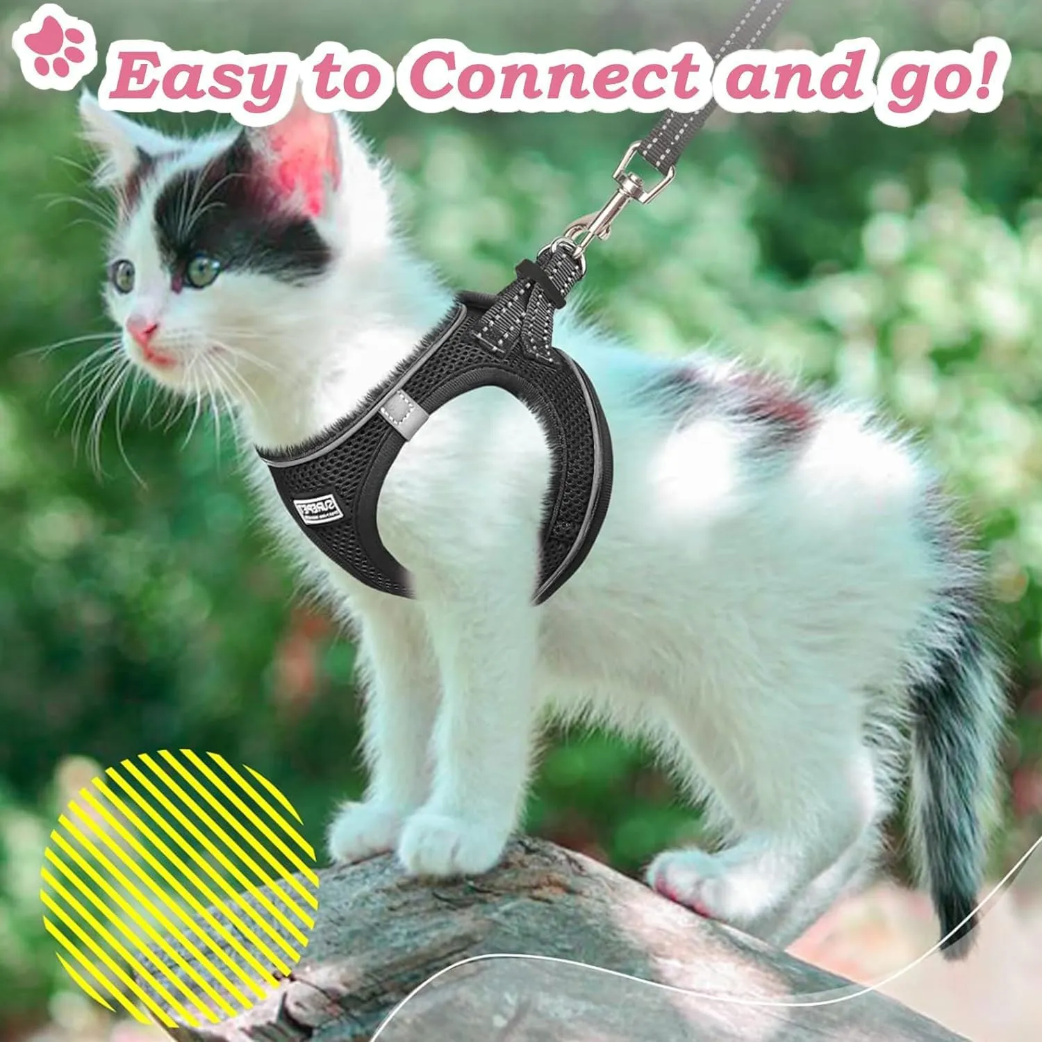 Cat Harness with Leash Set Mesh No Pull Reflective Escape Proof Walking Adjustable Step Soft Padded in Vest Harness for Small Medium Puppy, Cats Black XS