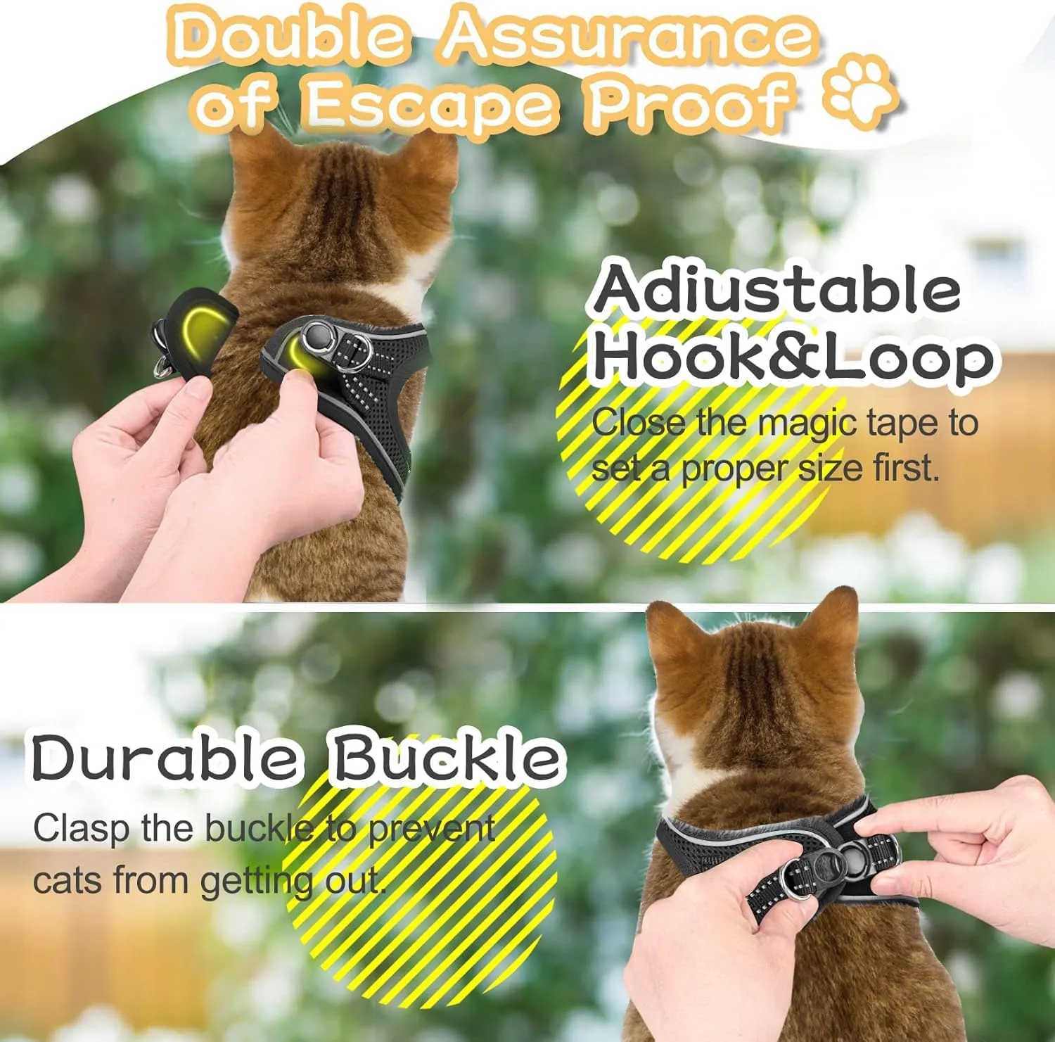 Cat Harness with Leash Set Mesh No Pull Reflective Escape Proof Walking Adjustable Step Soft Padded in Vest Harness for Small Medium Puppy, Cats Black XS