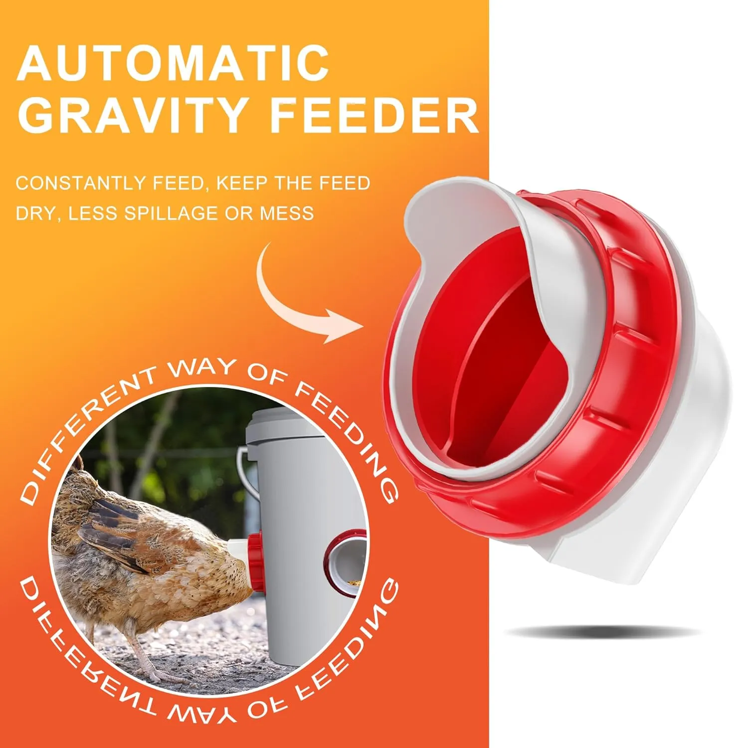 Chicken Feeders No Waste, DIY Automatic Poultry Feeder 6 Ports 1 Hole Saw with Covers Gravity Feed Kit for Buckets Barrels Bins Troughs