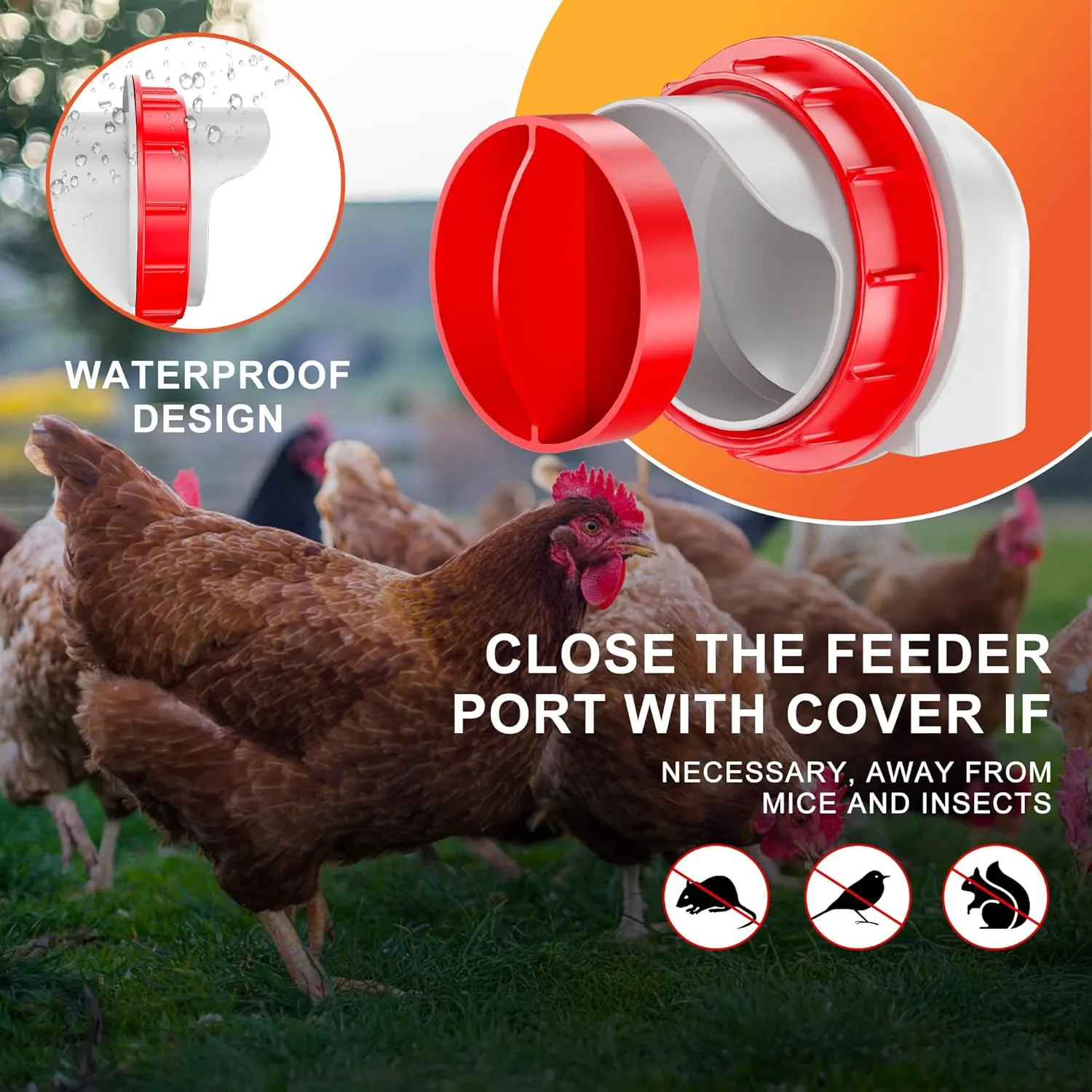 Chicken Feeders No Waste, DIY Automatic Poultry Feeder 6 Ports 1 Hole Saw with Covers Gravity Feed Kit for Buckets Barrels Bins Troughs