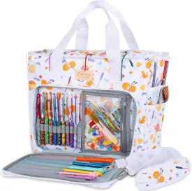 Coopay Large Tote Bag Travel Organizer Lightweight with Shoulder Strap for Crafts and Storage Supplies Crochet Knitting White