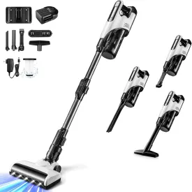 DEKOPRO Cordless Vacuum Cleaner Stick Rechargeable: Powerful Suction Vacuum Cleaners for Home, Lightweight, Portable, Handheld and Versatile with LED Headlights for Pet Hair, Carpet, Hardwood Floor