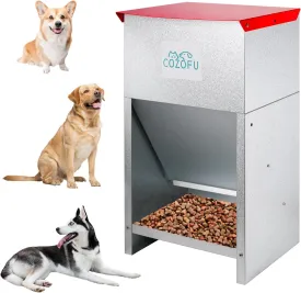 Dog Feeder - Galvanized Metal Pet Food Station for Indoor & Outdoor Use - Automatic Gravity-Fed Dispenser Suitable for Small, Medium, and Large Dog Breeds - Capacity: 25 Pounds of Dry Kibble