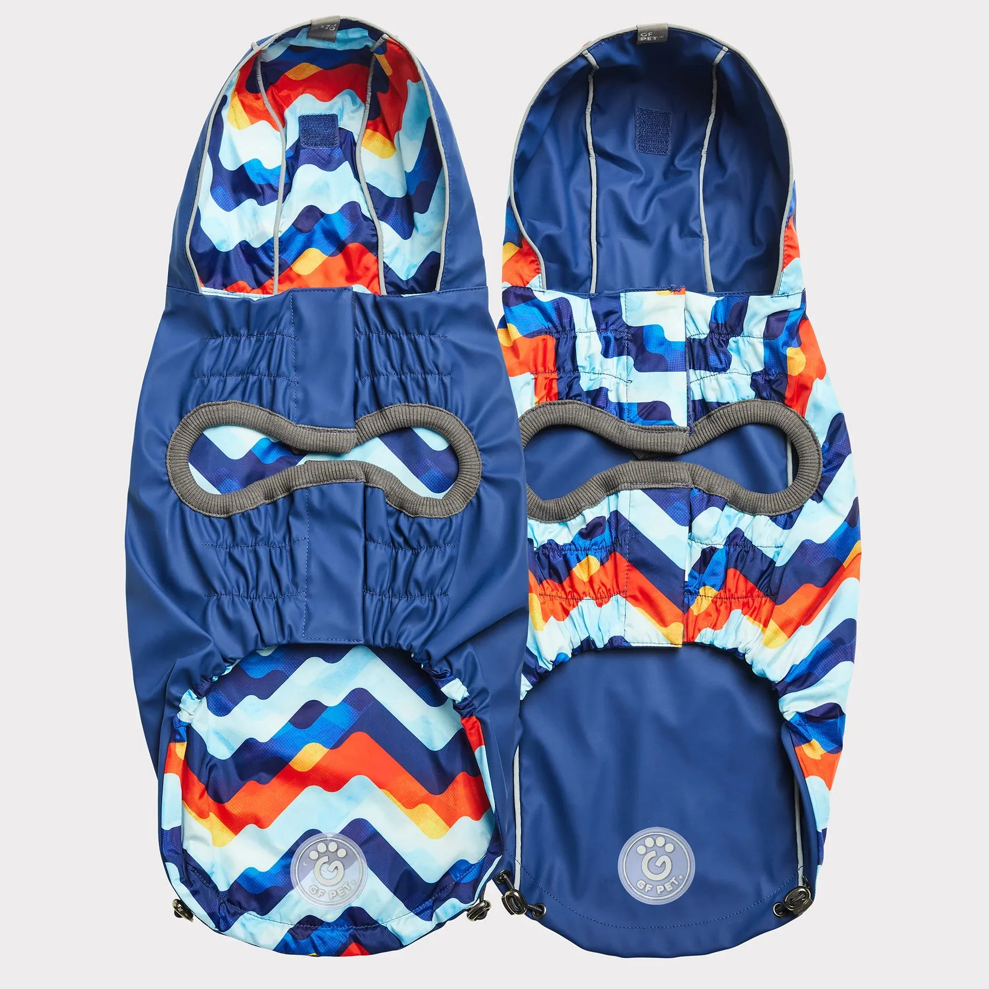 Dog Rain Coat - Reversible Navy Blue Retro