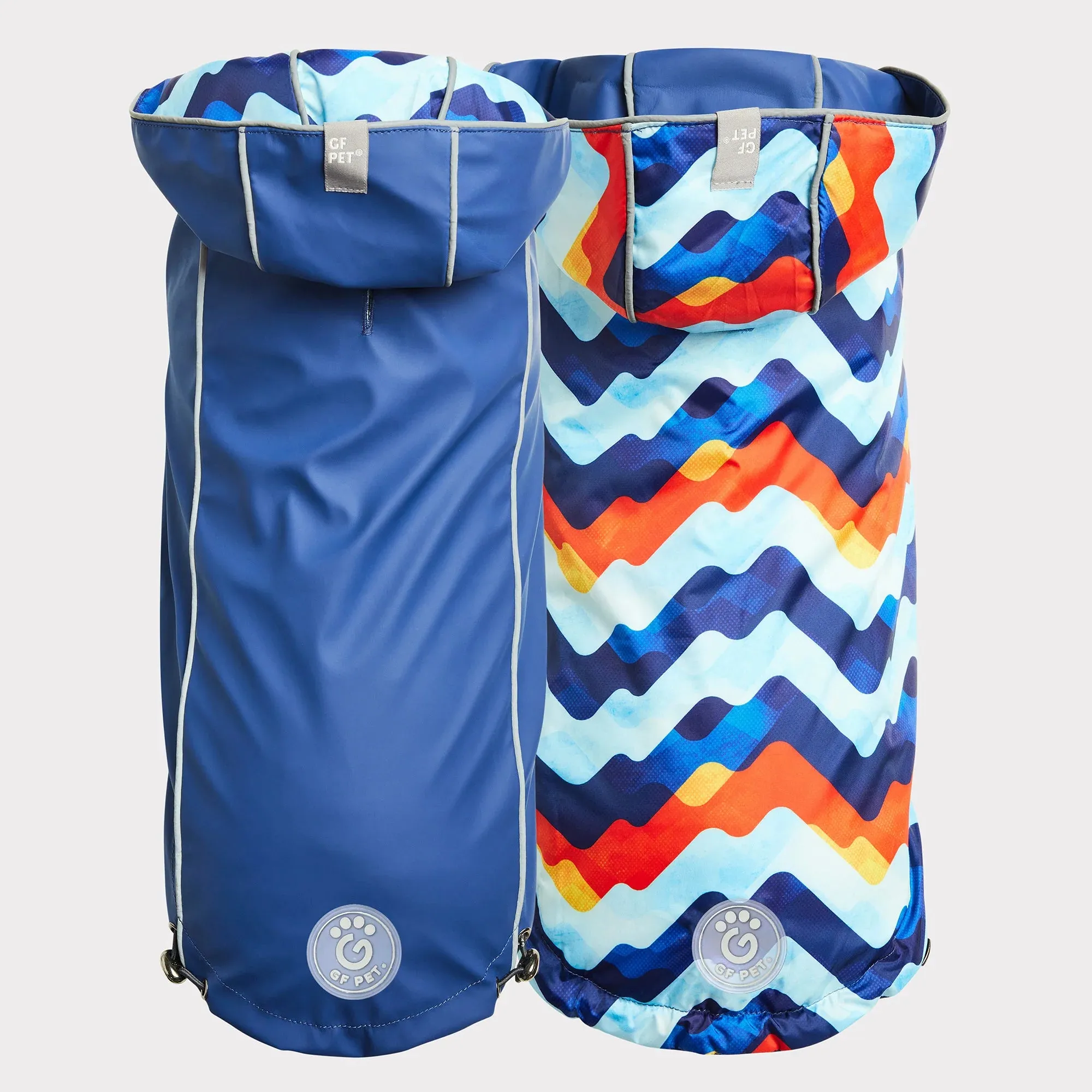 Dog Rain Coat - Reversible Navy Blue Retro