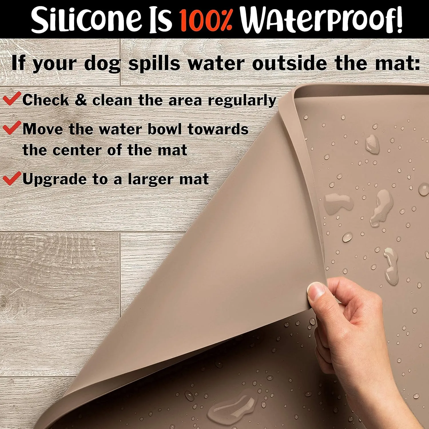 DogBuddy Non-Slip Silicone Food Mat for Dogs (XXL: 32" x 24", Taupe) - Waterproof, Nonslip Dog Feeding Mat with Raised Edges