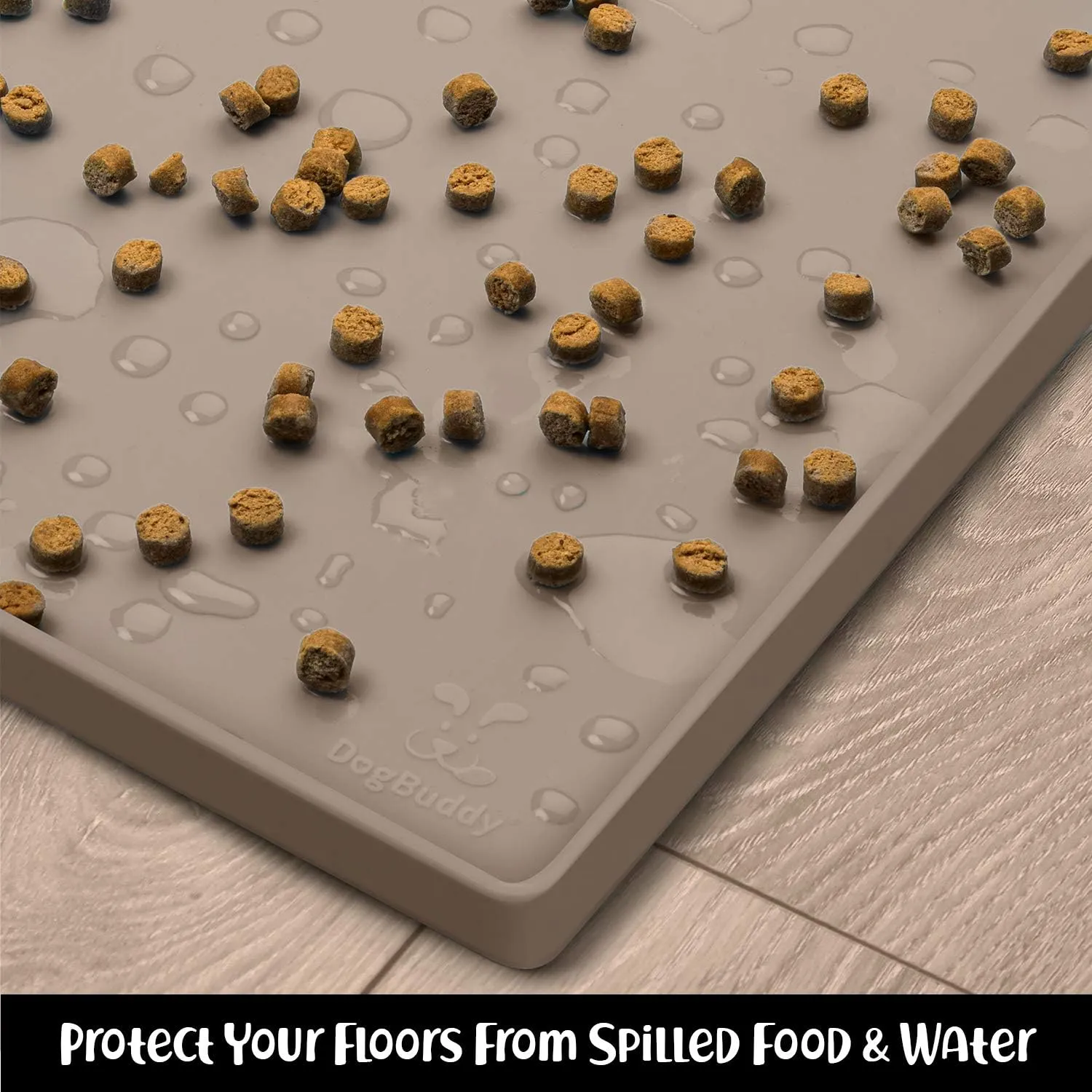 DogBuddy Non-Slip Silicone Food Mat for Dogs (XXL: 32" x 24", Taupe) - Waterproof, Nonslip Dog Feeding Mat with Raised Edges