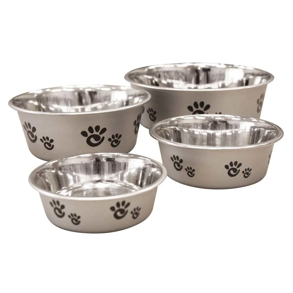 Ethical Pet Spot Barcelona Stainless Steel Paw Print Dog Bowl, Pearlized Silver
