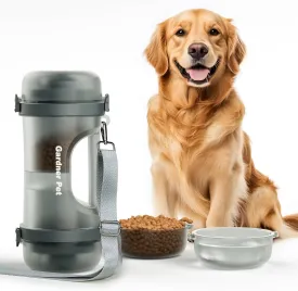 Gardner Pet Portable Dog Water Bottle&Food Container (49.6oz)  Leakproof Travel Water Bottle for Medium/Large Dogs (30  lbs) Hiking, Camping, Beach  2 Collapsible Bowls & Shoulder Strap (Grey)