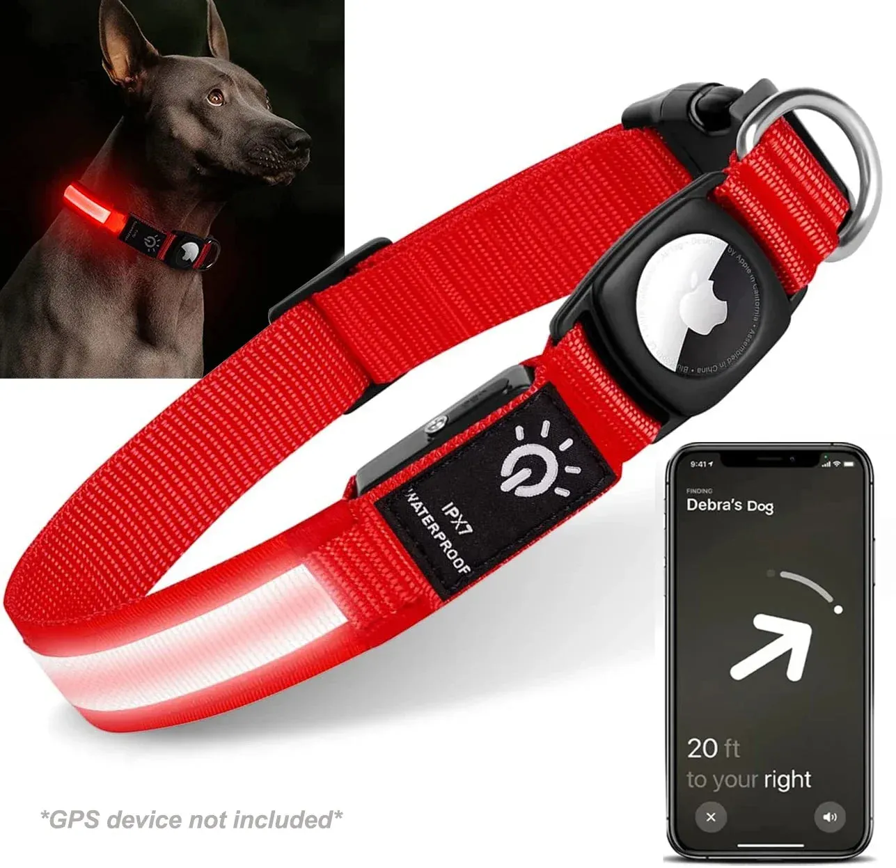 GlowTrack™ AirTag LED Dog Collar