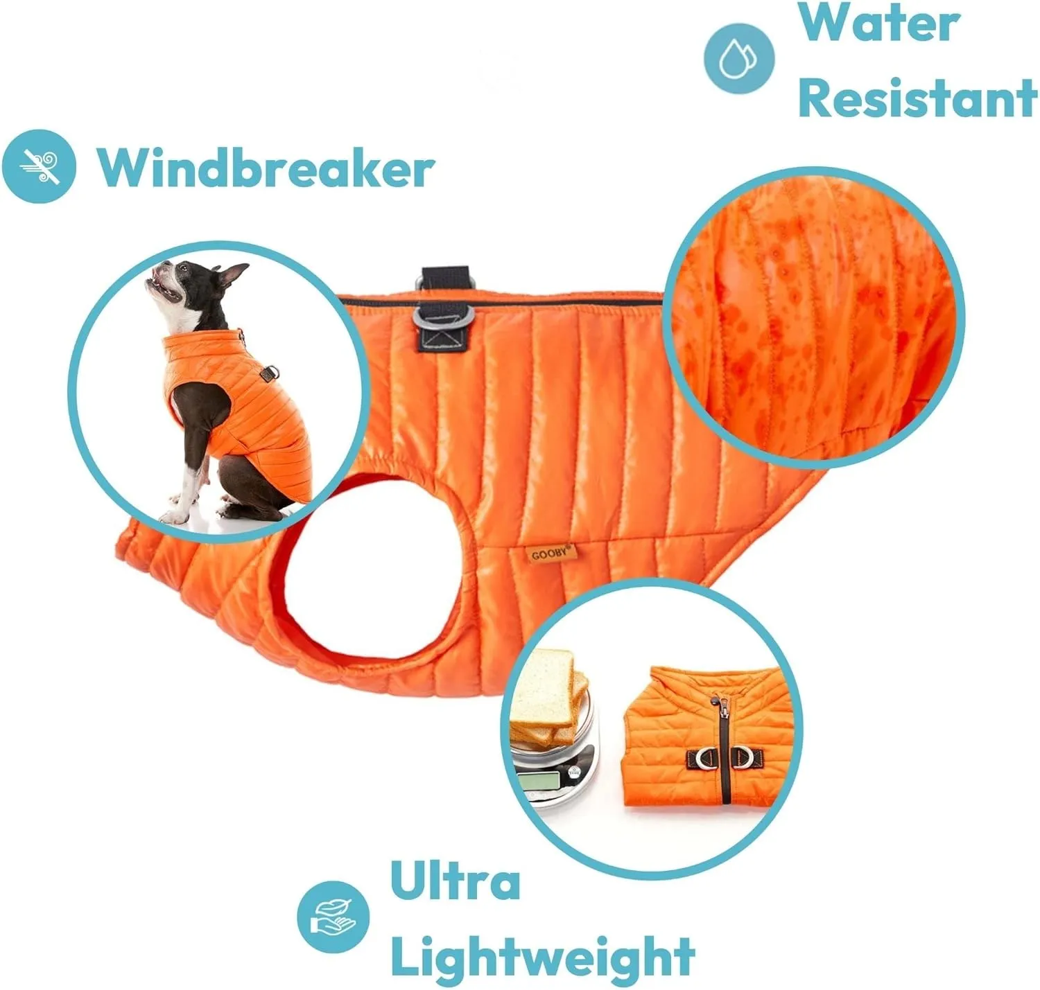 Gooby Puffer Vest Dog Jacket - Orange, X-Small - Ultra Thin Zip Up Wind Breaker with Dual D Ring Leash - Water Resistant Small Dog Sweater Coat - Dog Clothes for Small Dogs Boy or Medium Dogs