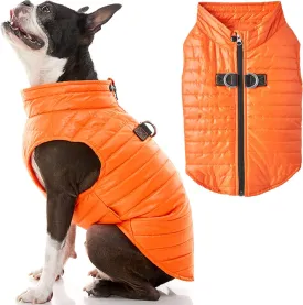 Gooby Puffer Vest Dog Jacket - Orange, X-Small - Ultra Thin Zip Up Wind Breaker with Dual D Ring Leash - Water Resistant Small Dog Sweater Coat - Dog Clothes for Small Dogs Boy or Medium Dogs