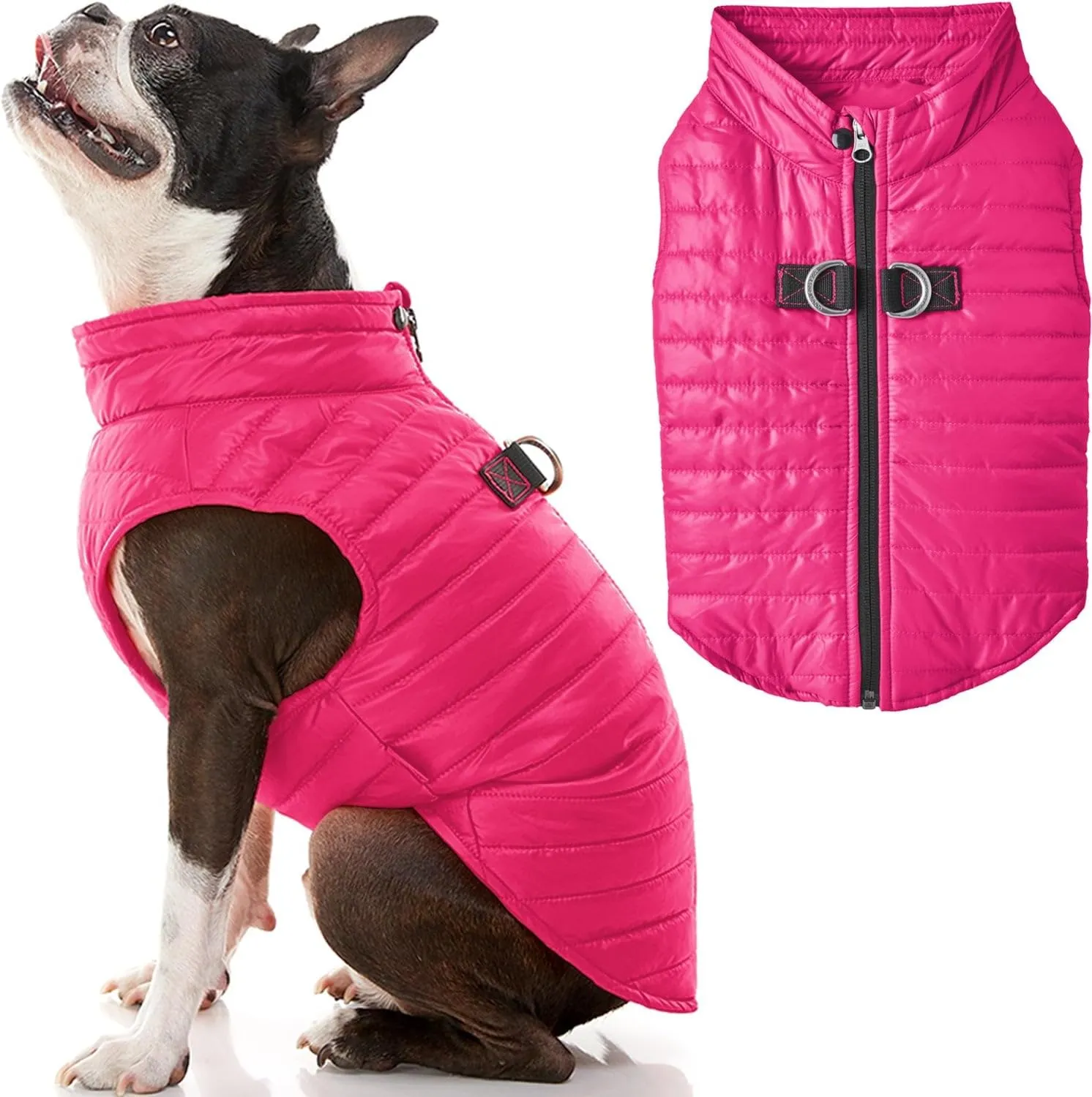Gooby Puffer Vest Dog Jacket - Pink, Small - Ultra Thin Zip Up Wind Breaker with Dual D Ring Leash - Water Resistant Small Dog Sweater Coat - Dog Clothes for Small Dogs Boy or Medium Dogs