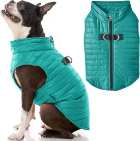 Gooby Puffer Vest - Turquoise, X-Small - Ultra Thin Zip Up Wind Breaker with Dual D Ring Leash - Water Resistant Small Dog Sweater Coat - Boy or Medium Dogs