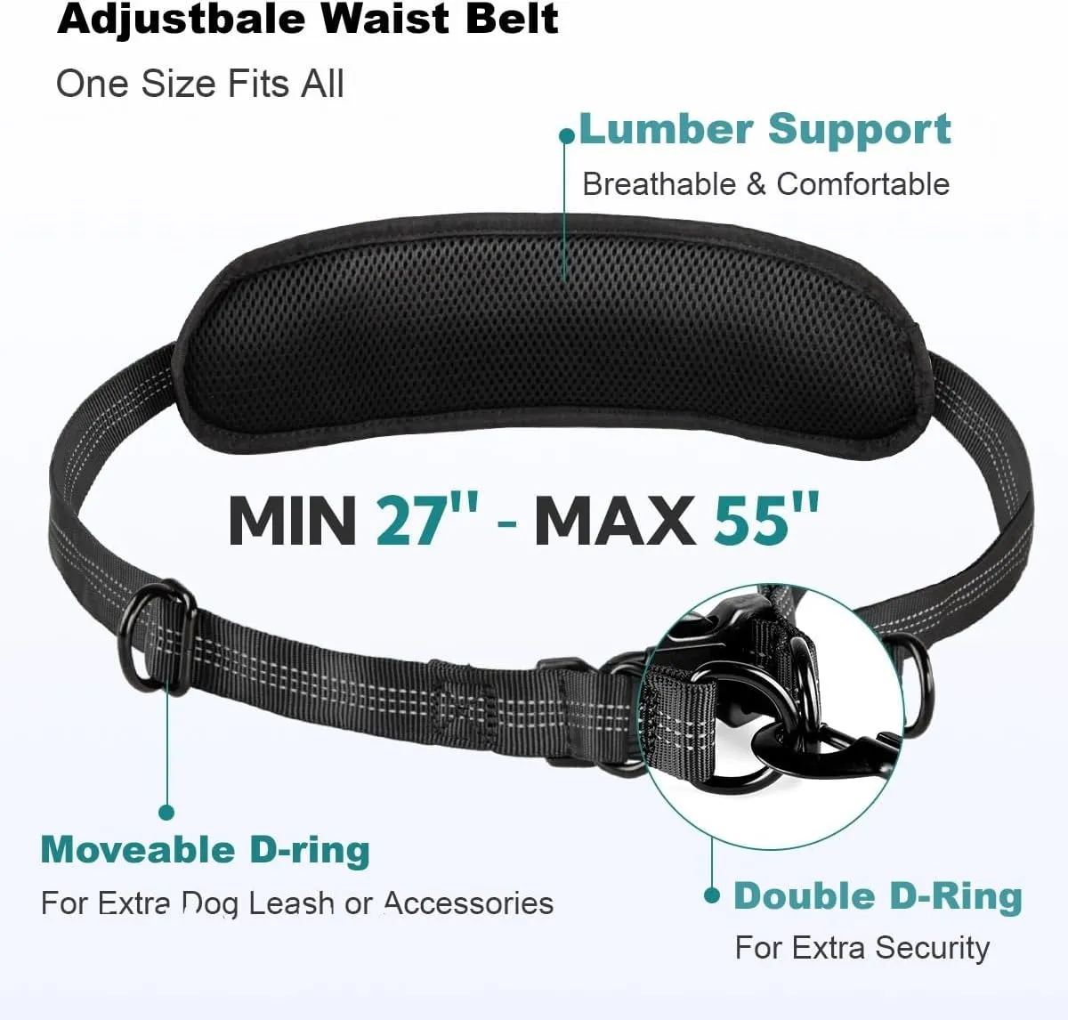 Hands Free Dog Leash with Pouch, Dual Attachment for Two Dogs, Retractable Bungee with Double Padded Handles, Waist-Mounted for Running,Walking, Jogging Friendly Dog Accessories (Black/Pink)
