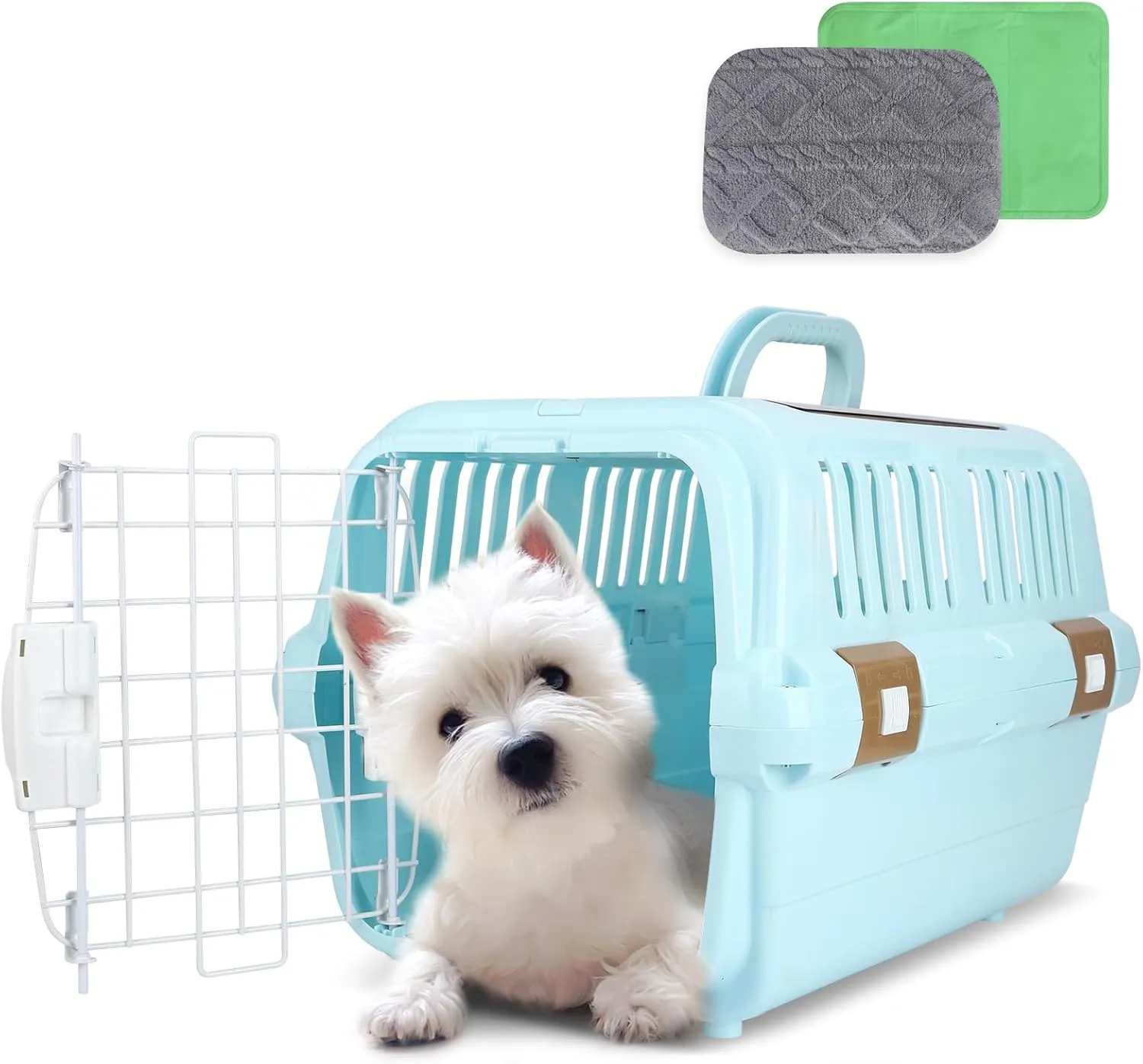Hard-Sided Plastic Dog and Cat Kennel,Two-Door Pet Carrier, Plastic Wire Door, Top or Front Loading,Pets up to 22LBS,Fully Breathable, Perfect for Traveling/Hiking/Camping/Veterinary Visits (Blue)