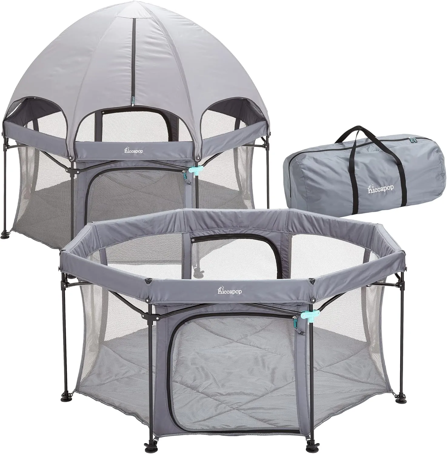 hiccapop XL 69 Deluxe Outdoor Baby Playpen with Canopy for Babies and Toddlers with Dome, Sun-Shades, Padded Floor | Pop Up Playpen for Beach or Home, Portable