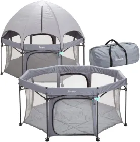 hiccapop XL 69 Deluxe Outdoor Baby Playpen with Canopy for Babies and Toddlers with Dome, Sun-Shades, Padded Floor | Pop Up Playpen for Beach or Home, Portable