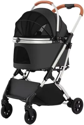 High-view pet stroller for go out,foldable aluminum alloy frame,detachable carrier cabin bag,4 wheels pet pram trolley for dogs and cats,shock absorber swivel front wheel