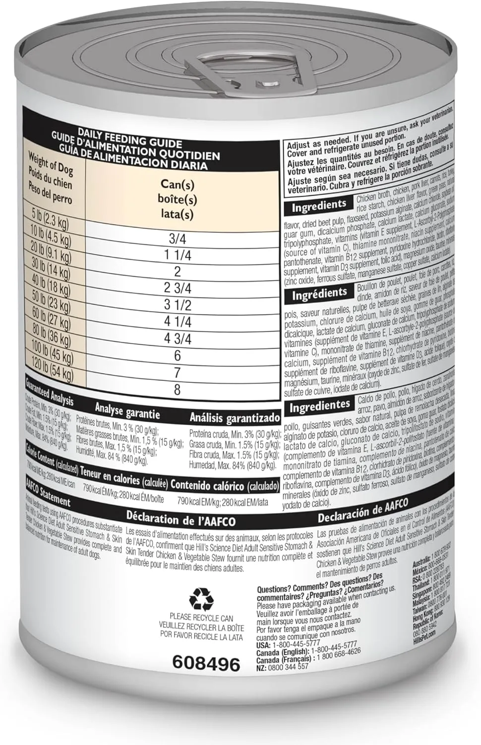 Hill's Science Diet Sensitive Stomach & Skin, Adult 1-6, Stomach & Skin Sensitivity Support, Wet Dog Food, Tender Chicken & Vegetable Stew, 12.5 oz Can, Case of 12