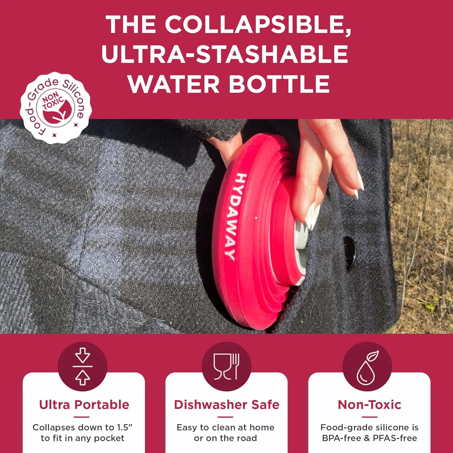 HYDAWAY 25oz Collapsible Water Bottle - BPA-Free, Leakproof, Lightweight, and Space-Saving - Perfect for Hiking, Travel, and All-Day Hydration