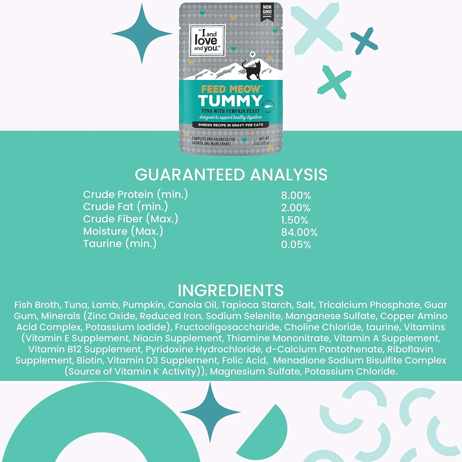 I and love and you Feed Meow Tummy Wet Cat Food - Tuna   Pumpkin - Digestion Support, Grain Free, Shredded, 3oz Pack of 12