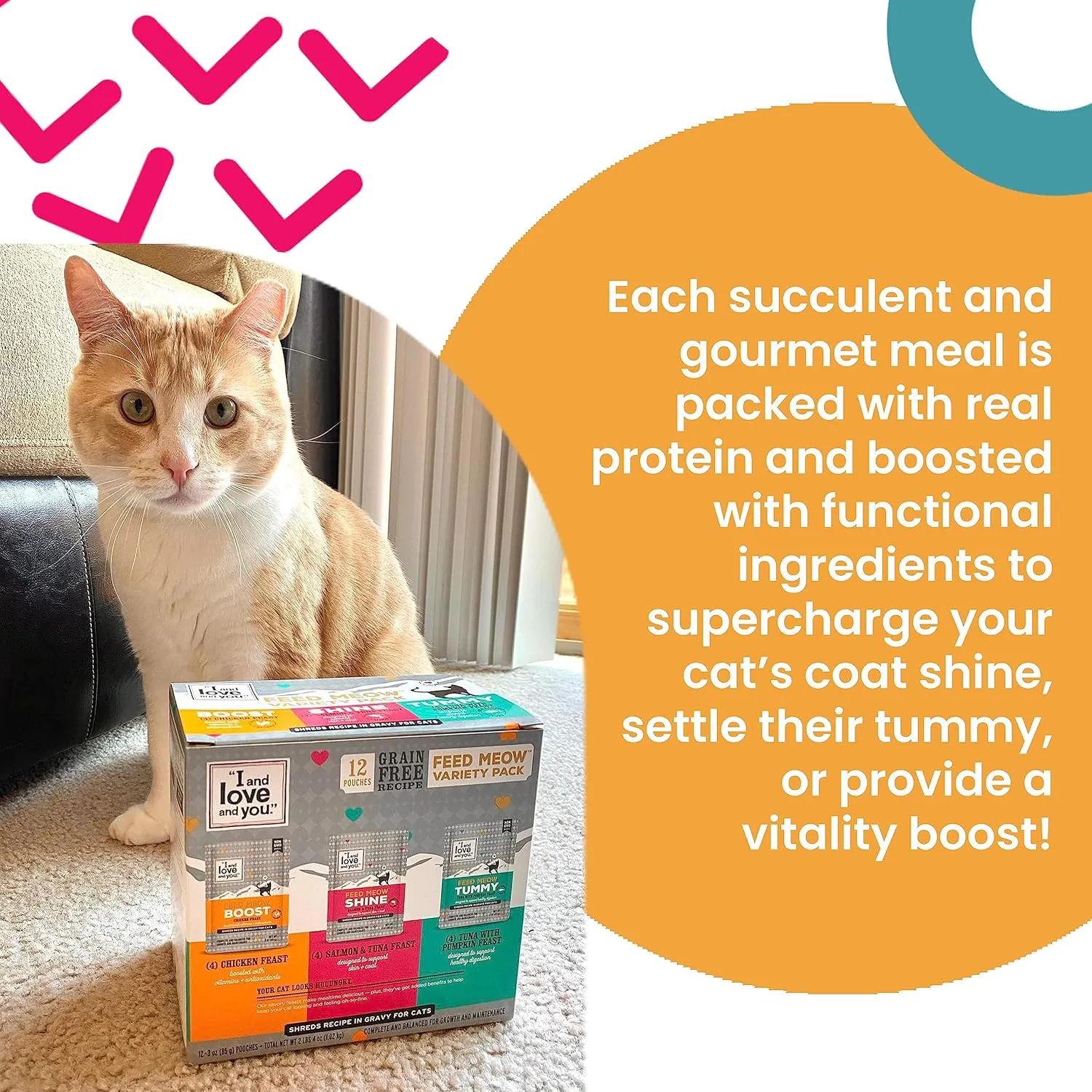 I and love and you Feed Meow Tummy Wet Cat Food - Tuna   Pumpkin - Digestion Support, Grain Free, Shredded, 3oz Pack of 12
