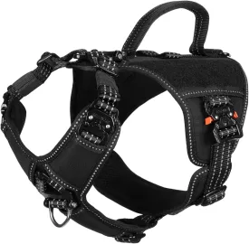 ICEFANG GN8 Tactical Dog Harness with 4X Metal Buckles for Small Sized Dogs,Reflective in Training Walking K9 Vest,No-Pull Front Leash Clip,Adjustable Pet Harness (Black, Small (Pack of 1))