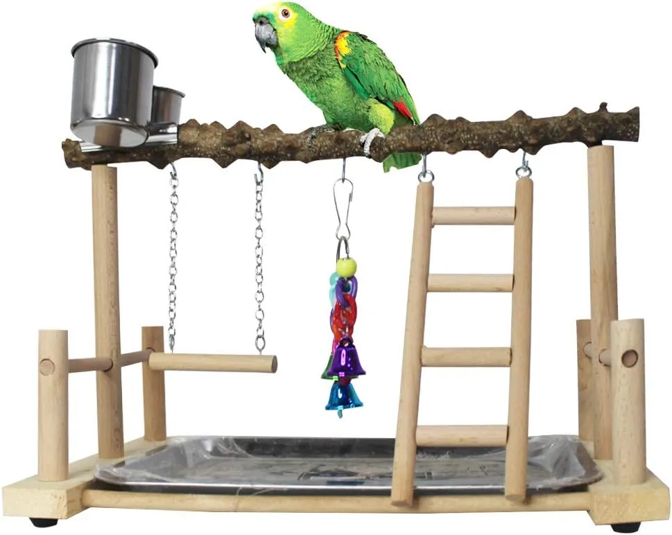 kathson Bird Playground,Parrots Play Gym,Parakeet Play Stand with Prickly Ash Wood Perch,Cockatiel Playstand with Feeder Cups and Exercise Toys,Birds Perch Stand for Budgie Conures Cockatoos Lovebirds