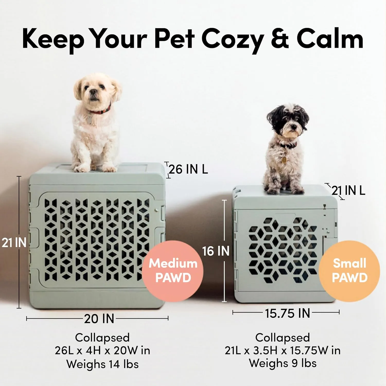 KindTail PAWD Collapsible Puppy and Dog Crate   Washable Bed - Stylish Pet Kennel with Comfortable Pad - Safe Indoor Set - Lightweight, Compact & Portable for Travel - Medium White